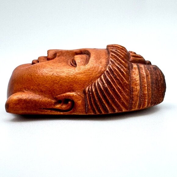 Ojime Bead Netsuke Kuan Yin Guanyin Quan Yin Hand-Carved Boxwood Signed Face - Picture 9 of 10